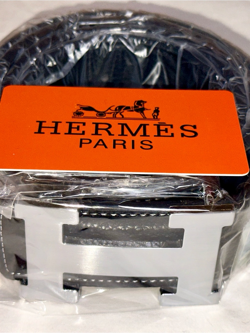 Hermes Black Leather Belt with Silver H Buckle
